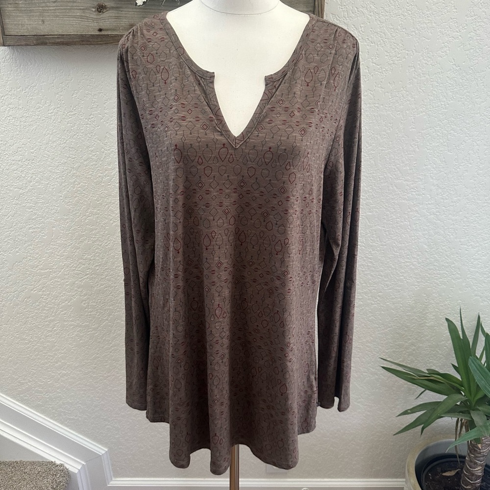 Toad&Co Tamara Brown Patterned Tunic Top Organic bottom blend ladies XL